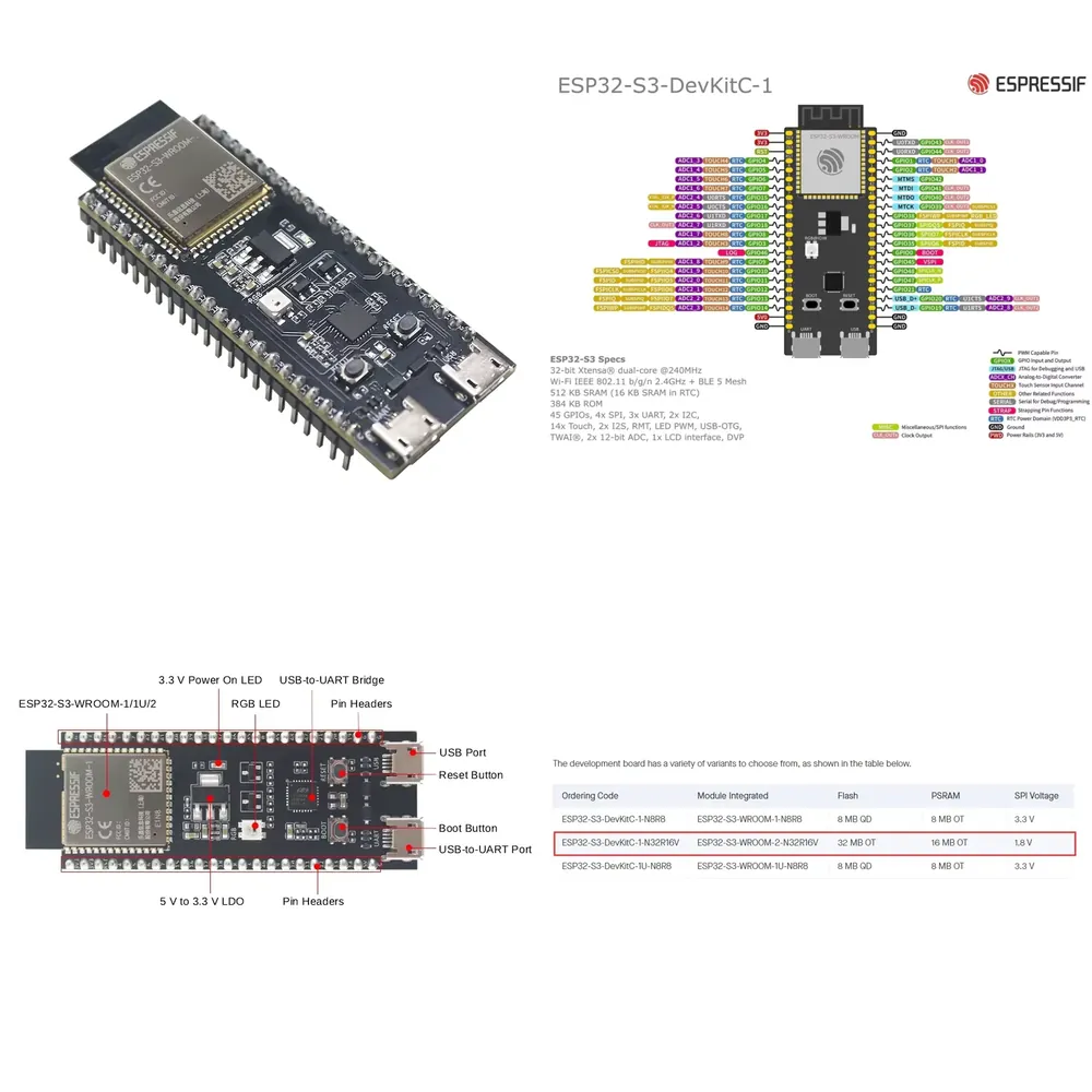 Esp32 Development Board - Espressif ESP32-S3-DevKitC-1開発ボード、ESP32-S3-WROOM-2-N32R16Vモジュール搭載